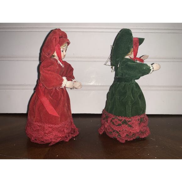 2 vintage Doll Christmas Carolers ornaments Velvet Dresses Ornaments - Picture 2 of 5